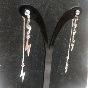 Dainty Lightening Thunder chain earrings front back dangle stainless steel
